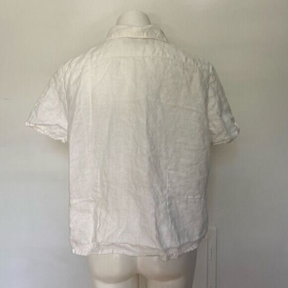 Flax 100% Linen ivory boxy button down short sleeve top - Picture 4 of 7